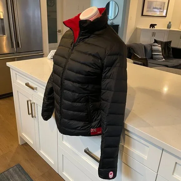 HBC Official Outfitter 2014 Olympics Reversible Down Puffer Jacket Red Black M - Picture 15 of 16